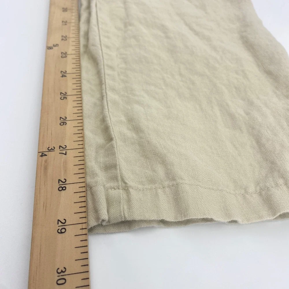 Banana Republic Linen Pants Womens 10 Beige Straight Leg Patch Pocket